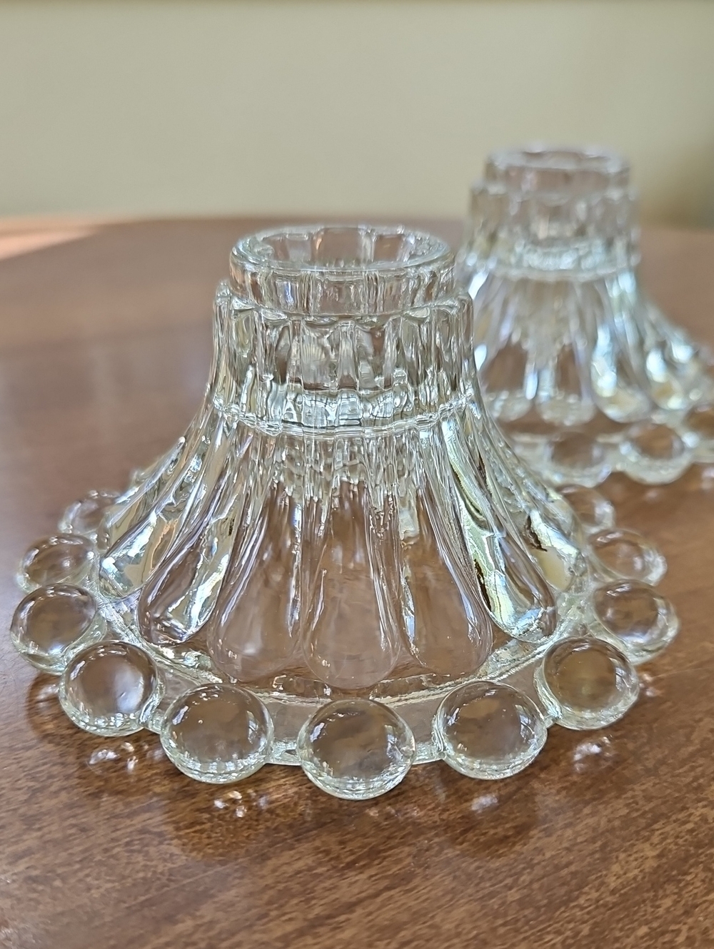 Vintage Anchor Hocking Berwick Boopie Clear Glass Candlestick Holders - Pair